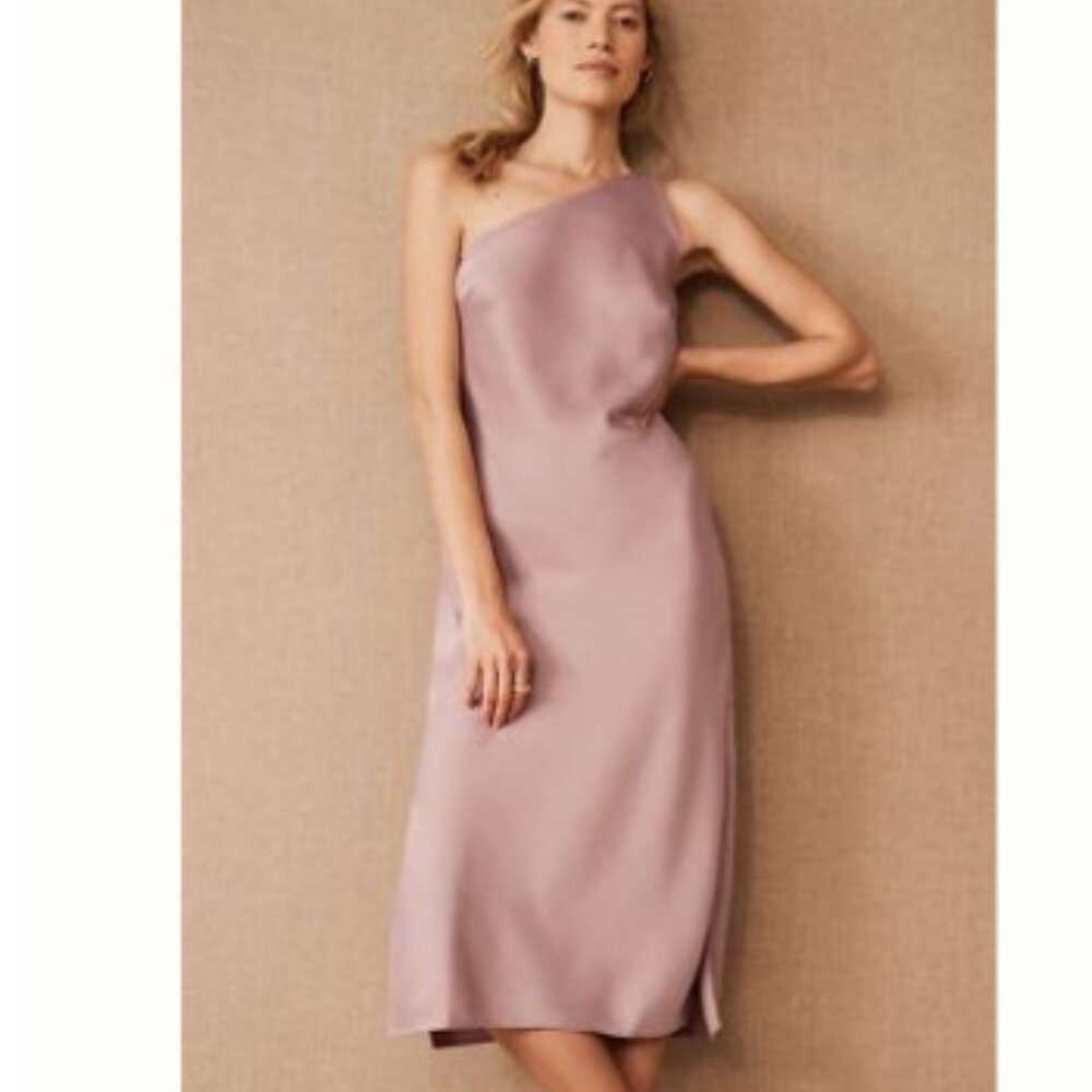 BHLDN Mauve One Shoulder Bridesmaid/Formal Size 4, Midi W/ Back Slit